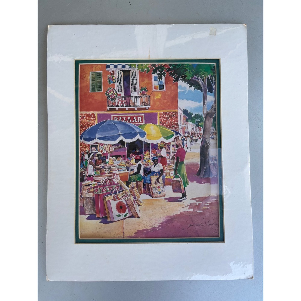 Ira Roberts of Beverly Hills Germain Bazaar Art Print 11x14 Market Scene Vintage